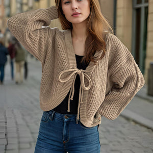 Tied Dropped Shoulder Long Sleeve Cardigan