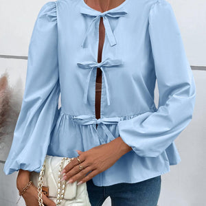 Ivy Lane Peplum Tied Long Sleeve Blouse