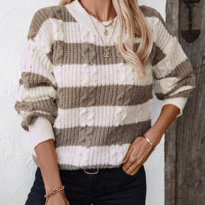 Striped Round Neck Long Sleeve Sweater