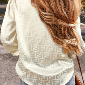 Geometric V-Neck Long Sleeve Blouse