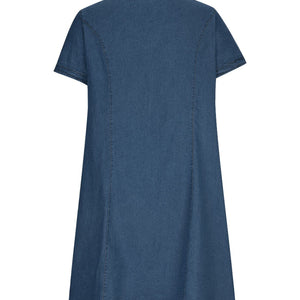 Full Size Notched Short Sleeve Denim Dress