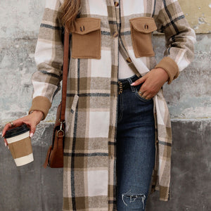 Perfee Plaid Button Up Long Sleeve Coat