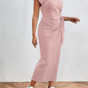 Honey Tied Striped Round Neck Short Sleeve Tee Dress