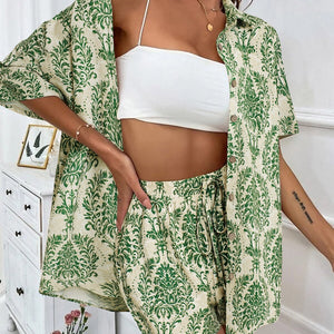 Printed Button Up Top and Shorts Set