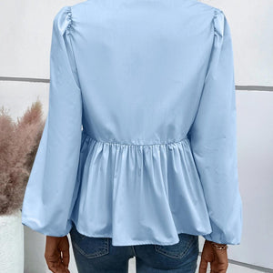 Ivy Lane Peplum Tied Long Sleeve Blouse