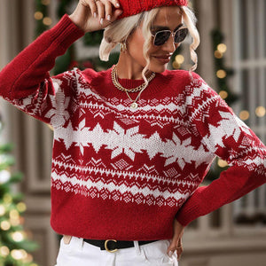 Perfee Geometric Round Neck Long Sleeve Sweater