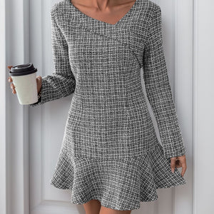 Perfee Asymmetric Long Sleeve Mini Dress