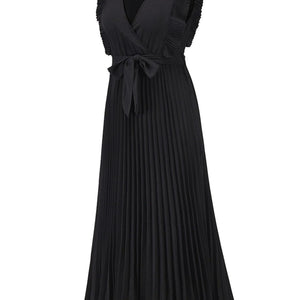 Tied Surplice Cap Sleeve Pleated Dress