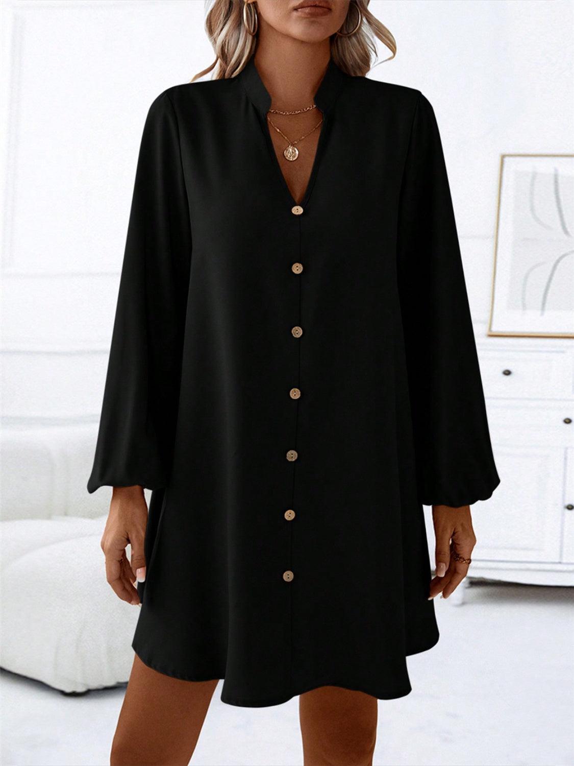 Notched Long Sleeve Mini Dress