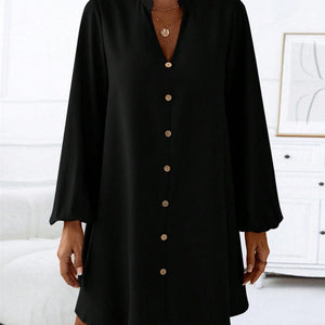 Notched Long Sleeve Mini Dress