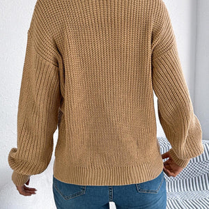 Openwork Round Neck Long Sleeve Sweater