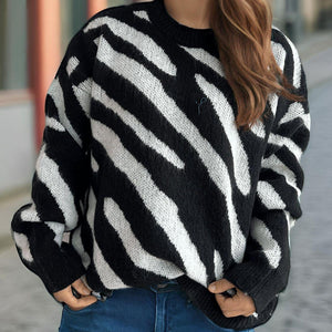 Contrast Round Neck Long Sleeve Sweater