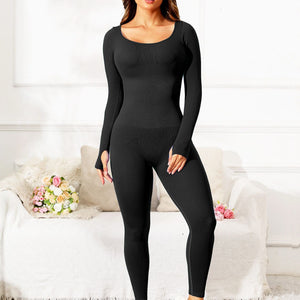 Scoop Neck Long Sleeve Active Jumpsuit