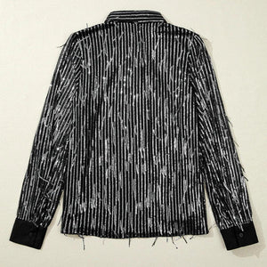 Sequin Collared Neck Long Sleeve Shirt