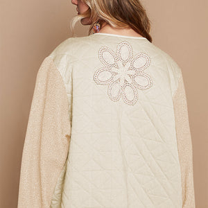 POL Lace Detail Fur Sleeve Zip Up Quilted Jacket