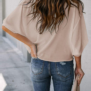 Full Size Cowl Neck Three-Quarter Sleeve Blouse