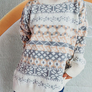 Geometric Round Neck Dropped Shoulder Sweater