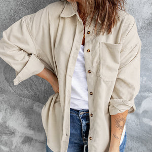 Collared Neck Button Up Dropped Shoulder Shacket