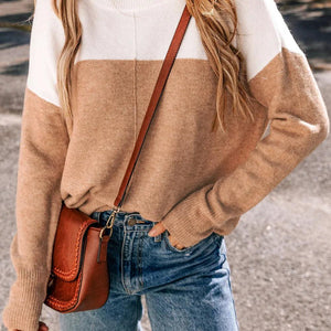 Color Block Round Neck Long Sleeve Sweater