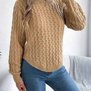 Asymmetric Hem Round Neck Long Sleeve Sweater