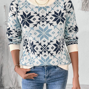 Perfee Graphic Round Neck Long Sleeve Sweater