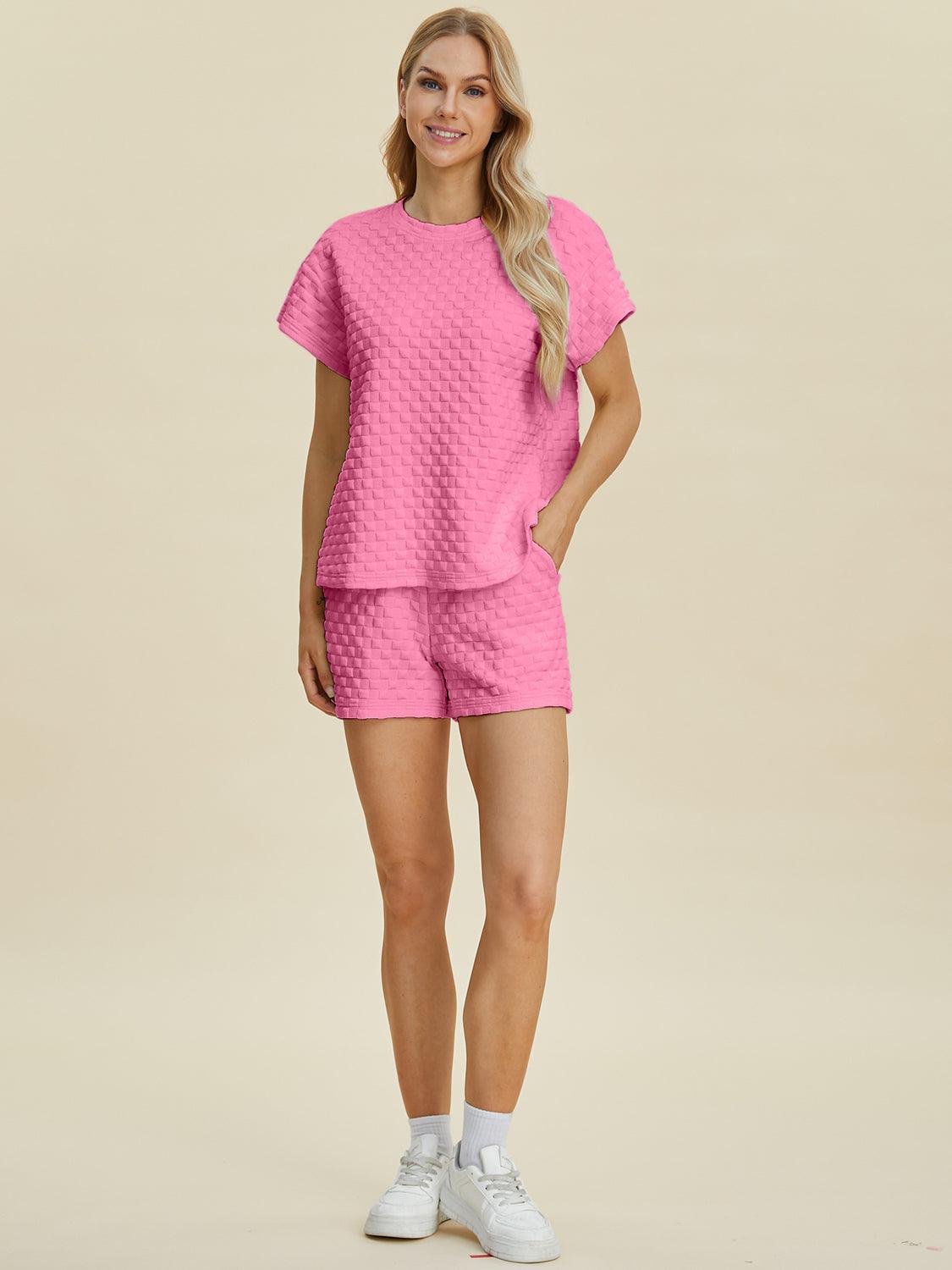 Double Take Full Size Texture T-Shirt and Shorts Set