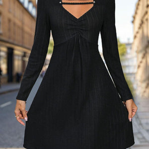 Perfee Cutout Long Sleeve Knee Length Dress