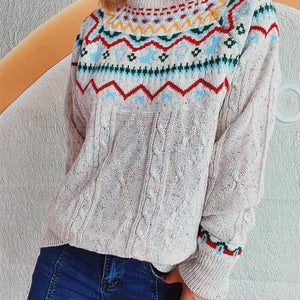 Cable-Knit Mock Neck Long Sleeve Sweater