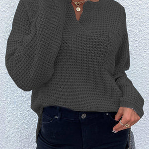 Notched Long Sleeve Sweater