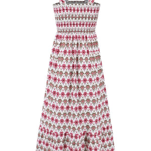 Smocked Printed Square Neck Sleeveless Dress