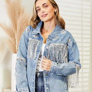 Fringe Detail Long Sleeve Denim Jacket