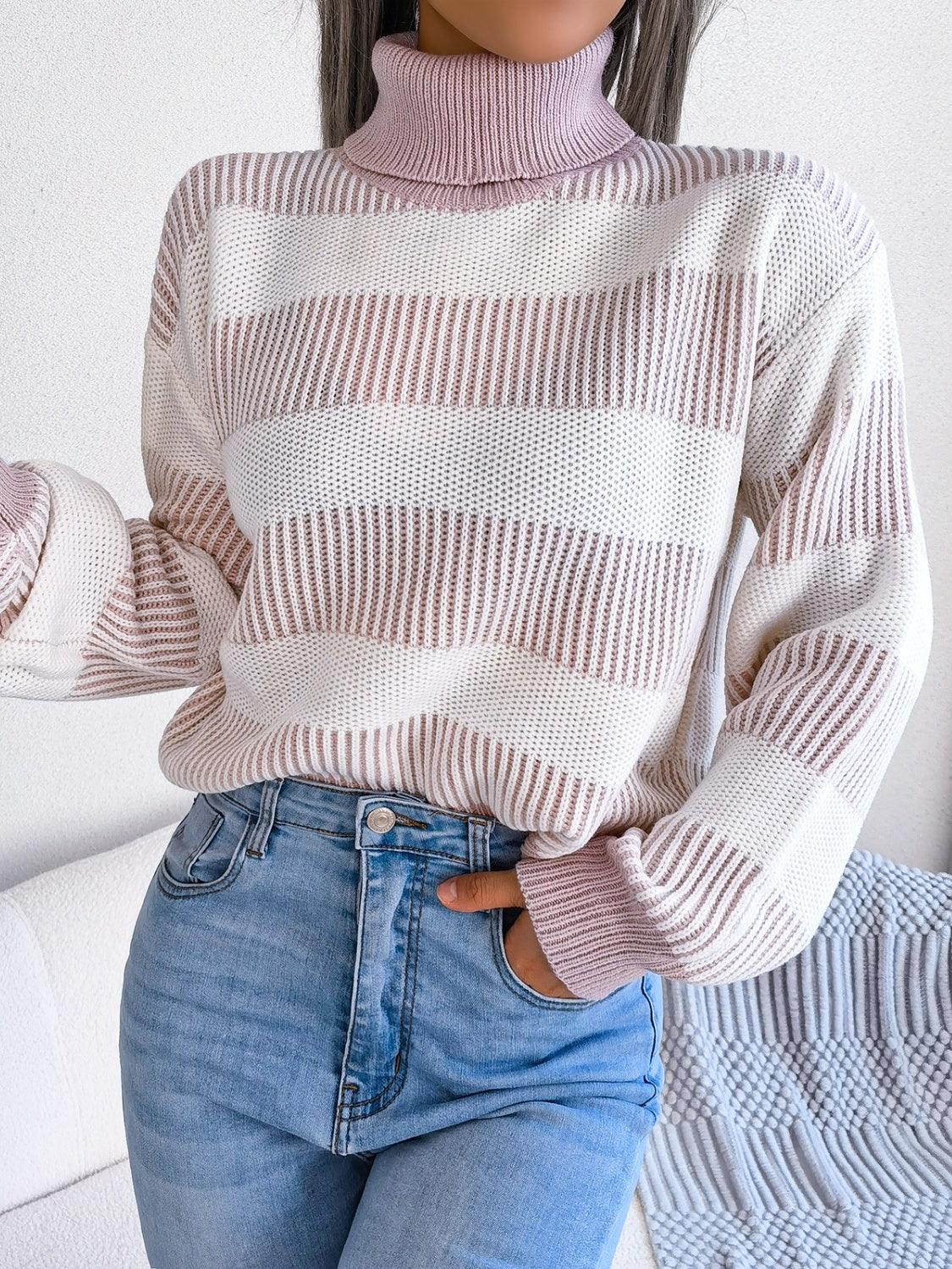 Striped Turtleneck Long Sleeve Sweater