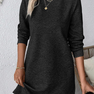 Textured Round Neck Long Sleeve Mini Dress