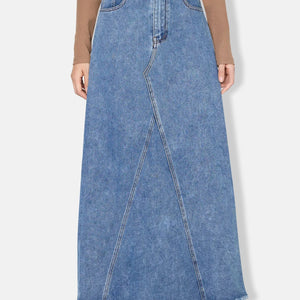 Raw Hem Maxi Denim Skirt