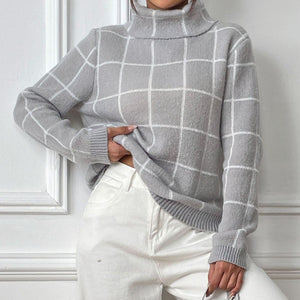 Plaid Turtleneck Long Sleeve Sweater