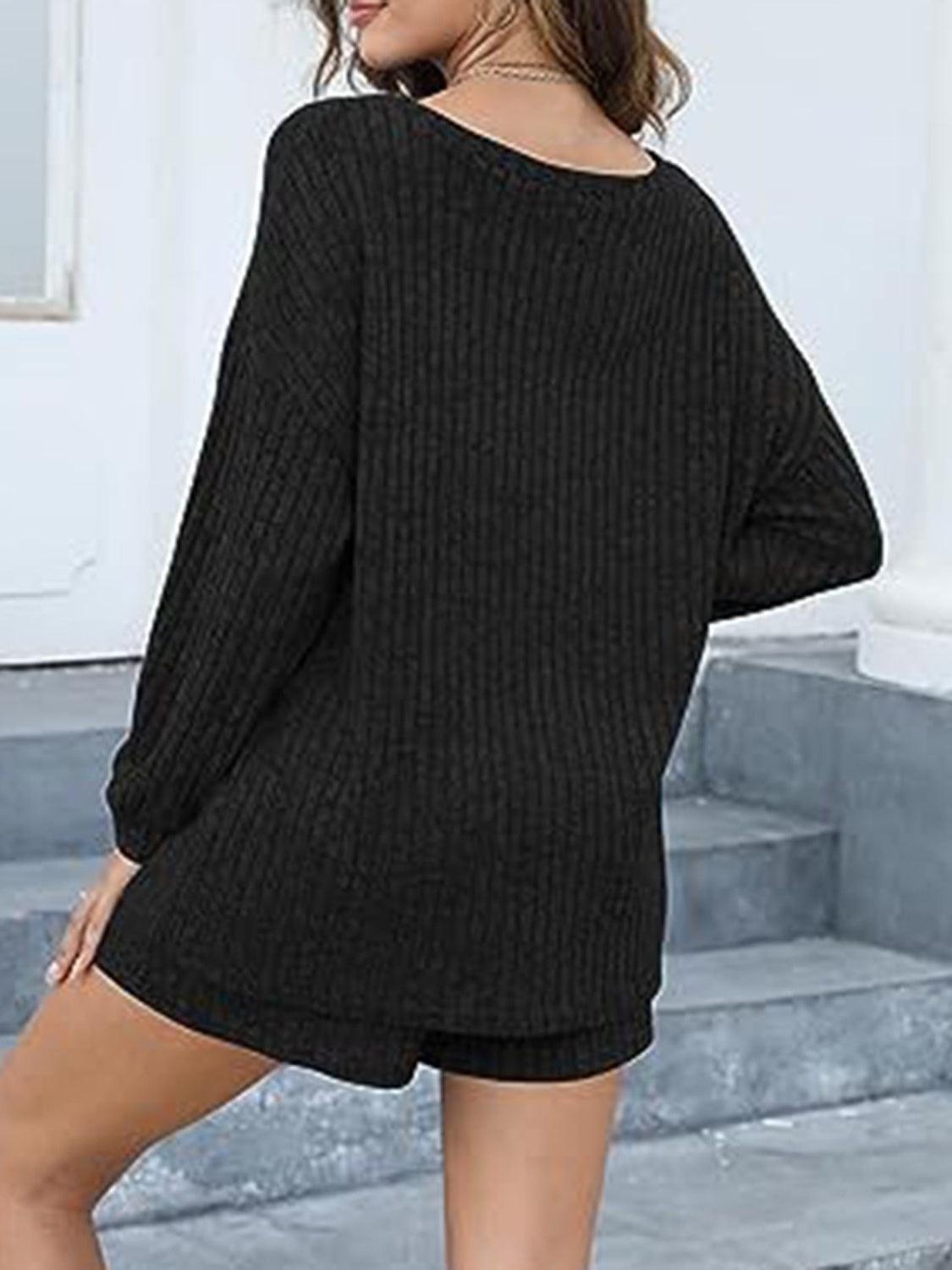 Round Neck Dropped Shoulder Top and Shorts Set