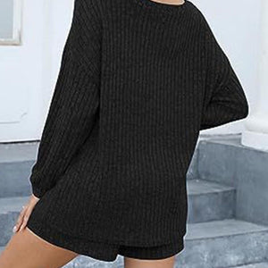 Round Neck Dropped Shoulder Top and Shorts Set