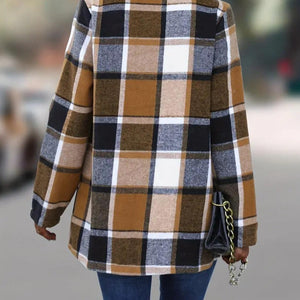 Plaid Open Front Long Sleeve Jacket