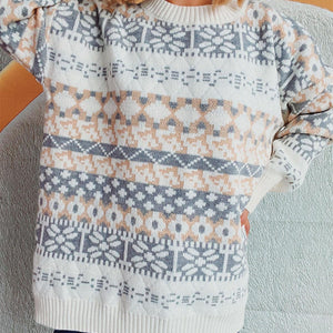 Geometric Round Neck Dropped Shoulder Sweater