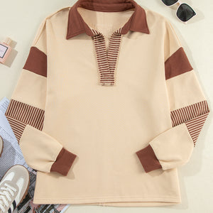 Color Block Johnny Collar Long Sleeve Sweatshirt