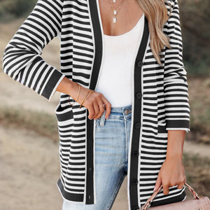 Striped Open Front Long Sleeve Cardigan