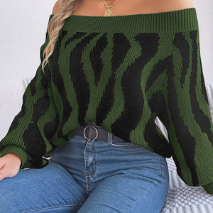 Off-Shoulder Animal Print Long Sleeve Sweater