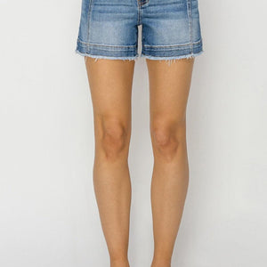 RISEN High Rise Seam Detailed Raw Edge Denim Shorts