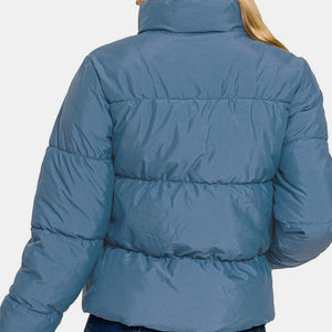 Zenana Zip Up Turtleneck Puffer Jacket with Pockets