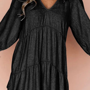 V-Neck Three-Quarter Sleeve Denim Dress