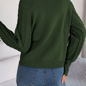 Cable-Knit Round Neck Long Sleeve Sweater