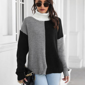 Contrast Turtleneck Long Sleeve Sweater