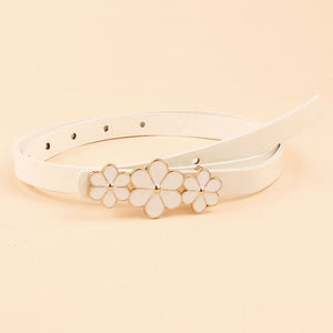 Flower Decor Skinny PU Belt