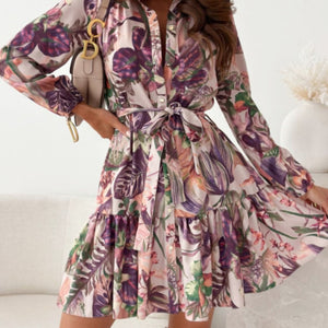 Ruffle Hem Floral Long Sleeve Dress