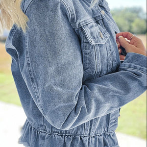 Raw Hem Long Sleeve Denim Jacket